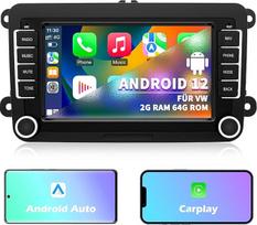Car Radio for VW Passat Golf Polo Caddy Bettle Touran Tiguan Jetta Seat Skoda, Android 12 System 2G + 64G, 7 Inch 2 DIN Touchscreen Carplay Android Car Screen Navigation WiFi Bluetooth FM RDS Radio