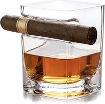 DAH viskio stiklinė su cigarų laikikliu ir integruotu cigarų laikikliu, laisvų rankų įranga, skirta cigarų mėgėjams "Old Fashion Ultra Clear" cigarų stiklinė, 11 uncijų (kvadratinė)