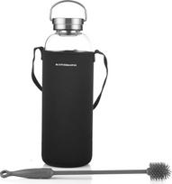 DE.KITCHEN&HIFUN Stiklinis vandens butelis 2000 ml, didelis borosilikatinio stiklo 2 l butelis sultims, stiklinis vandens butelis su plieniniu dangteliu ir filtru (1)
