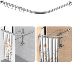 Dušo užuolaidų bėgelis, be gręžimo, 304 nerūdijančio plieno L formos teleskopinis strypas, 75-105 x 115-175 cm, 18 žiedų, be lubų laikiklio, kampinis dušo užuolaidų bėgelis, atsparus rūdims, skirtas voniai ir dušui -