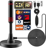 DVB-T/DVB-T2 antena su stiprintuvu - HDTV vidaus antena televizoriams, didelio nuotolio ir 360° priėmimo diapazono, su magnetiniu pagrindu, 5 metrų ilgio kabeliu, palaiko 4K HD kanalus ir visus televizorius