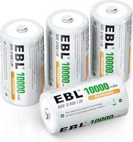 EBL D akumuliatorius 10000 mAh, įkraunamas D tipo NI-MH akumuliatorius, 4 vnt. su laikymo dėžute, viengubas D tipo akumuliatorius