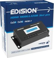 EDISION HDMI moduliatorius "3-in-1 Pro", HDMI moduliatorius kabeliniam DVB-C, antžeminiam DVB-T arba ISDB-T, "Full HD" paskirstymas per koaksialinį kabelį, HDMI kilpą, RF IN, LCD ekranas, greitas konfigūravimas, "Plug & Play