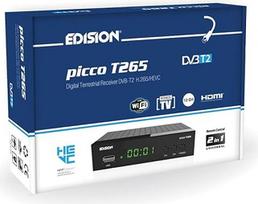 EDISION Picco T265 Full HD H.265 HEVC antžeminis FTA imtuvas T2, (1x DVB-T2, USB, HDMI, SCART, S/PDIF, IR akis, USB palaikymas, nuotolinio valdymo pultas "2-in-1", juodas)