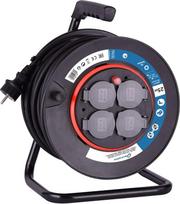 Electraline 49125 Cable Reel H05VV-F 3G1.5 25 m Cable / Cable Roll with 4 Schuko Sockets / Cable Box with Extension Cable / Cable Roller with Crank Handle Black