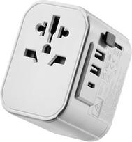 Ewent Travel Adapter Worldwide, Universal Travel Adapter, Universal Socket Adapter with 2 USB and 1 Type-C Ports, International Travel Plug for Germany, England, USA, Australia and over 224 Countries