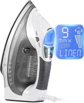 Garinis lygintuvas 2400 W, gražus keramikinis lygintuvas Vienintelis lygintuvas 340ML rezervuaras 9 garų nustatymai su LCD ekranu Automatinis išsijungimas 2,4 m ilgio kabelis Savivalda