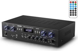 Garso galios stiprintuvas "Bluetooth 5.0", "Donner" 440W garso stiprintuvas 4 kanalų, stereo imtuvas su USB, SD, FM, 2 mikrofono įvesties aidas, RCA, LED, skirtas studijai, namų kinui, MAMP5