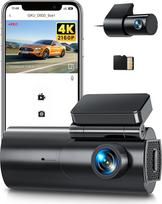 GKU Dash Cam Automobilinė priekinė galinė 4K/2.5K WiFi Dash Cam su 64GB SD kortele, dviguba automobilio kamera su parkavimo stebėjimo funkcija, super naktinis matymas, WDR, 170° platus kampas, G jutiklis, įrašymas kilpa, programėlės valdymas, maks. 256GB