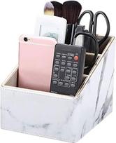 GORESE Remote Control Holder with 3 Pockets, PU Leather TV Remote Controls Space for DVD, Blu-Ray, Controller, TV, Slim & Compact for Storage (A White Marble)