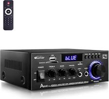 HiFi Amplifier - WOOPKER AK45 Pro Amplifier HiFi Stereo 400 Watt Max, 2 Channel Mini Amplifier Audio Receiver with FM Radio, USB/SD/AUX/RCA/MIC In, 12 V 220 V Bluetooth Amplifier for Speaker