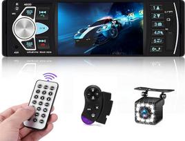 Hikity Car Radio Bluetooth Car Radio 1Din with 4.1 Inch TFT Digital Screen with Bluetooth Hands-Free Kit FM USB AUX TF SWC Reversing Camera