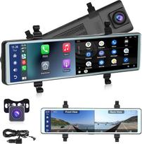 Hodozzy Camera Car Dash Cam Rear View Mirror Carplay Wireless Android Car Bluetooth 11.26 Inch Touchscreen IPS Screen DVR Front Rear View Cameras Night Vision WDR Mirror Dash Cam Video Recording FM
