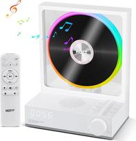 HOTT nešiojamasis CD grotuvas su nuotolinio valdymo pulteliu, "Bluetooth" 5.3 stalinis CD grotuvas su RGB apšvietimu, nešiojamasis CD grotuvas su "HiFi" garsiakalbiais, palaiko TF kortelę, transkripciją, LED ekraną, laikmatį (baltas)