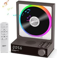 HOTT Nešiojamasis CD grotuvas su nuotolinio valdymo pulteliu, "Bluetooth" 5.3 stalinis CD grotuvas su RGB apšvietimu, nešiojamasis CD grotuvas su "HiFi" garsiakalbiais, palaiko TF kortelę, transkripciją, LED ekraną, laikmatį (pilkas)