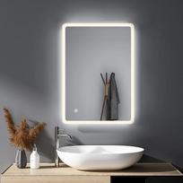 HY-RWML Vonios veidrodis, 40 x 60 cm apšvietimas, LED veidrodis, sieninis veidrodis, 3 šviesos spalvos, vonios veidrodis su jutikliniu jungikliu nuo rūko, stačiakampis, šaltai baltas 6500 K, IP67, taupantis energiją A++, vonios kambarys, svetainė