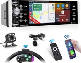 Inefala 1 DIN Car Radio with Wireless Carplay and Android Car, 5.1 Inch Screen with Bluetooth, Mirror Link, FM RDS, EQ, USB/AUX/TF Reversing Camera