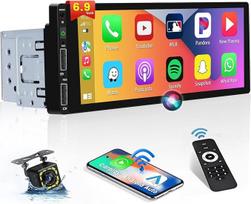 Inefala Car Radio 1 DIN Bluetooth with Wireless CarPlay and Android Car & Voice Assistant, 6.9 Inch HD Touchscreen Radio Car with BT 5.0, FM Radio, USB, AUX, EQ, Reversing Camera and Microphone