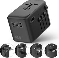 International 120W Travel Adapter, 4USB-C & 1USB-A Worldwide Wall Charger, GaN Fast Charger with UK EU-AU-US Plugs, International All-in-One Converter for Laptops, Tablets, Phones
