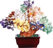 JSDDE Feng Shui medžio dekoracijos Gyvenimo medis Pinigų medis su dervos gėlių vazonu Reiki gydomasis akmuo Laimingas žavesio medis Tumbled akmenys vielos įvyniojimas Laimingas medis Namų namų stalo biuro dekoracijos (7 čakros)