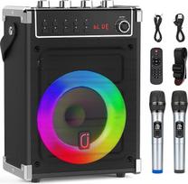 JYX karaokės aparatas su 2 UHF belaidžiais mikrofonais, "Bluetooth" garsiakalbiu su žemų dažnių / aukštų dažnių reguliavimu ir LED apšvietimu, PA sistemos palaikymas TWS, AUX in, FM, įrašymas, tiekimas vakarėliams / suaugusiems / vaikams