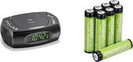 Karcher UR 1308 Radio Alarm Clock with CD Player and FM Radio - Alarm Clock with Dual Alarm, USB Charger & Battery Backup Function & Amazon Basics AAA Batteries, Rechargeable, Pre-Charged, Pack of 8