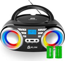 KLIM Boombox B3 Nešiojamas CD grotuvas + FM radijas, CD, MP3, "Bluetooth", AUX, USB, RGB LED + belaidis veikimas su įkraunama baterija + patobulintas CD lazerinis objektyvas + skaitmeninis ekvalaizeris + 2024 versija