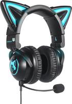 KUQIRMAOERJI Miko-J Wireless Cat Ear Headphones (12 Colour Changing) with Clip-on HD Microphone, Microphone Mute Button, 3.5 mm Jack, Gaming (Blackcolour)