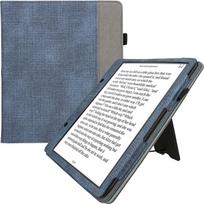 kwmobile Case Compatible with Amazon Kindle Scribe Case - Flip Case with Hand Strap - Faux Leather Cover - Dark Blue Grey
