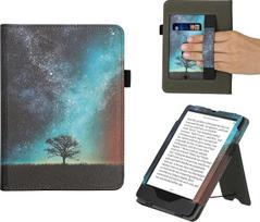 kwmobile Flip Cover Compatible with Amazon Kindle Paperwhite (11th Gen - 2021) - dėklas su rankiniu dirželiu Galaxy Tree Meadow Blue Grey Black