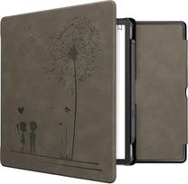 kwmobile Protective Case Compatible with Amazon Kindle Scribe - Faux Leather eReader - Dandelion Love Grey