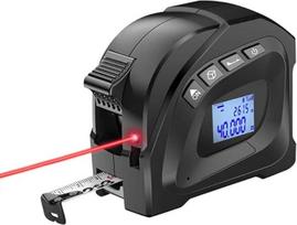 Lazerinis juostinis matuoklis, 3 in 1 skaitmeninis lazerinis tolimatis su LCD ekranu, 40 m/131 pėdos lazerinis matuoklis, 5 m/16 pėdų juostinis matuoklis, atstumas/plotas/apimtis/plotis/literatūra, vienetų perjungimas, duomenų saugojimas