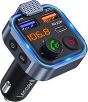 LENCENT FM Transmitter Bluetooth V5.3 Car Radio Deep Bass Music Adapter Hands-Free Car Charger with Dual USB Ports PD Type C QC 3.0 USB Quick Charge with Blue Ambient Light