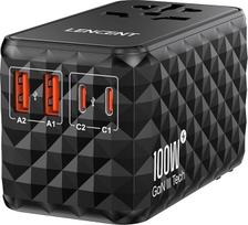 LENCENT Universal Travel Adapter 100 W Fast Charge, International Travel Plug Adapter for Type A/C/G/I (UK, EU, AU, US) Sockets, 2 USB-A & 2 USB-C Fast Charging for Mobile Phone, Laptops, Black