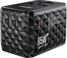 LENCENT Universal Travel Adapter 65 W Fast Charge, International Travel Plug Adapter for Type A/C/G/I (UK, EU, AU, US) Sockets, 2 USB-A & 3 USB-C Fast Charging for Mobile Phone, Black