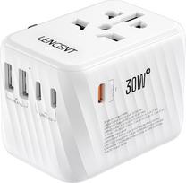 LENCENT Universal Travel Adapter, 30W International Wall Charger with 3 USB C 2 USB A Fast Charge, Worldwide Plug Adapter Travel Adapter for US to EU UK Ireland Australia Type C/G/A/I, White