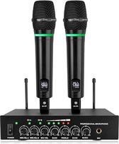 LiNKFOR Belaidis mikrofonas UHF įkraunamas "Bluetooth 5.0" dvigubas rankinis metalinis mikrofonas Belaidis, įvesties/išvesties, 6,35 mm išvesties, skirtas karaokės aparatui, maišytuvui, garso juostai