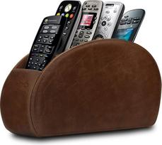 Londo 5 Compartment Remote Control Holder - Store DVD, Blu-Ray, TV, Roku or Apple TV Remotes - PU Leather with Suede Lining - Slim Compact Storage