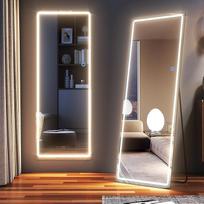 LVSOMT 153 x 50 cm ilgio veidrodis su LED apšvietimu, laisvai pastatomas grindų veidrodis, sieninis veidrodis, apšviestas kosmetinis veidrodis, didelis pilno dydžio veidrodis, stovintis veidrodis miegamajame (juodas)
