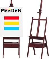 MEEDEN Stovas su stalčiumi dailės reikmenims, H formos rėmas, riešutmedžio spalvos, reguliuojamas (150 cm ~ 190 cm) Medinis studijinis stovas menininkams, studentams ir suaugusiesiems