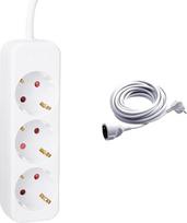 Meister 3-Way Power Strip - 3 m Cable - White - Plastic Cable & Protective Contact Extension - 5 m Cable - White - Plastic Cable
