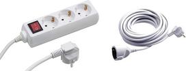 Meister Socket Strip 3-Way - 3 m Cable - White - Plastic Cable - IP20 Indoor - Switch / Tido 3-Way / 7430230 & Protective Contact Extension - 5 m Cable - White - IP20 Indoor Use