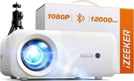 Mini Bluetooth Projector with Tripod, Video Projector 12000 Lux 1080P, iZEEKER Projector for Mobile Phone, Home Cinema Projector, Compatible with iOS, Android, PC, TV Stick, HDMI, USB, PS5, Xbox