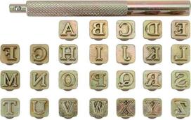 Mogokoyo 26 dalių A-Z abėcėlės raidės Metalinis antspaudų rinkinys Antspaudas Punch Odos įrankiai DIY rankų darbo odai (6 mm)