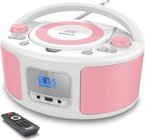Nešiojamasis CD grotuvas "Boombox" su "Bluetooth", nuotolinio valdymo pultu, FM radiju, USB, MP3 atkūrimu, suderinamas su CD-R/CD-RW (rožinis+baltas)
