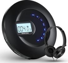 Nešiojamasis įkraunamas nešiojamasis CD grotuvas automobiliui ir kelionėms, "Walkman" CD grotuvas su ausinėmis, apsaugotas nuo nuslydimo ir smūgių, mažas CD grotuvas su LCD ekranu, AUX kabeliu, foniniu apšvietimu