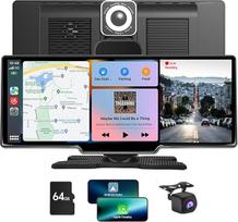 NEWFUN 2024 10.26 Inch Wireless Carplay Android Car Portable with 4K Dashcam In-Car Front Rear View Camera, 1080P Rear View Camera, Mirror Link, GPS/Siri, FM/AUX, 64G SD Card
