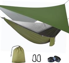 OTraki Lauko hamakas su brezentu ir tinkleliu nuo uodų 290 cm x 140 cm Ultralengvas vandeniui atsparus kempingo hamakas Hamakas su tinkleliu nuo vabzdžių ir palapinės brezentu 200 kg keliamoji galia žygiams / kelionėms