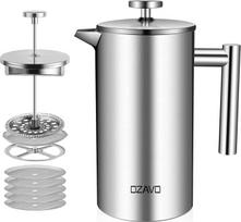 OZAVO Kavos virimo aparatas 1L French Press Nerūdijančio plieno terminis su 5 nerūdijančio plieno filtrais Dviejų sluoksnių izoliacijos sistema 1000 ml