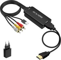 Ozvavzk AV į HDMI keitiklis, 1080P kompozitinis CVBS AV į HDMI vaizdo garso keitiklis su HDMI kabeliu, skirtas PS2 dėžutei SNES N64 VHS VCR vaizdo įrašymo įrenginiui DVD, palaiko PAL/NTSC